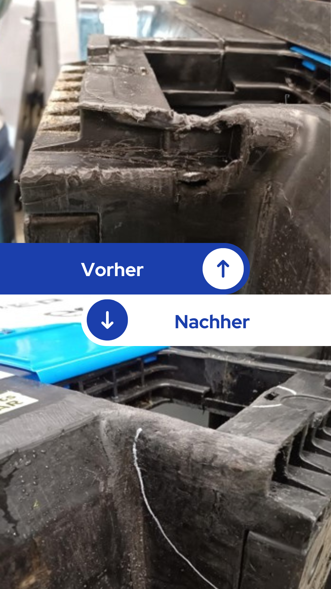 Reparatur eines Palettenkistenfußes – (vorher und nachher)