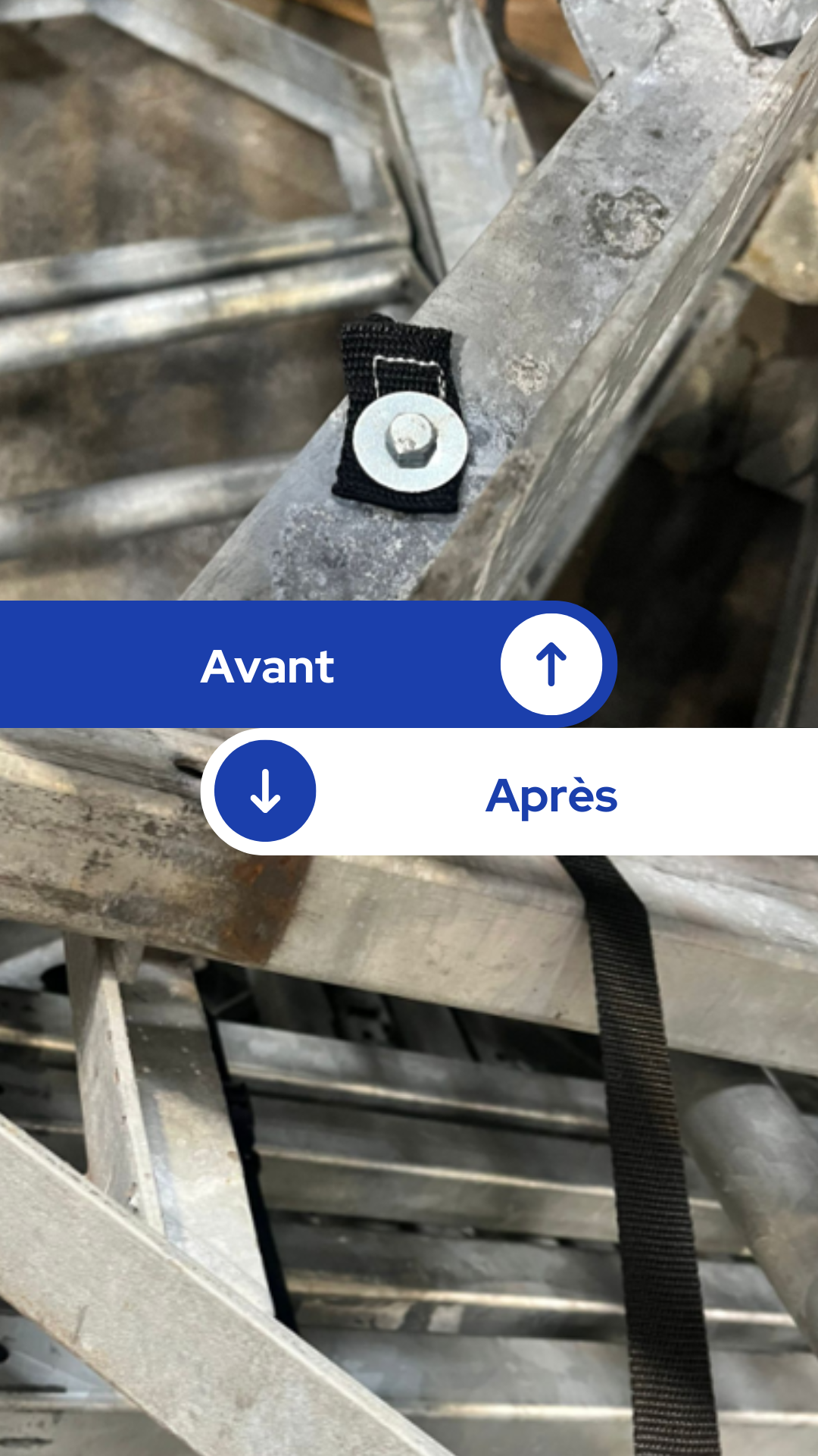 Changement de sangles de maintien sur des box métalliques​ Usage : Transport de big bags​