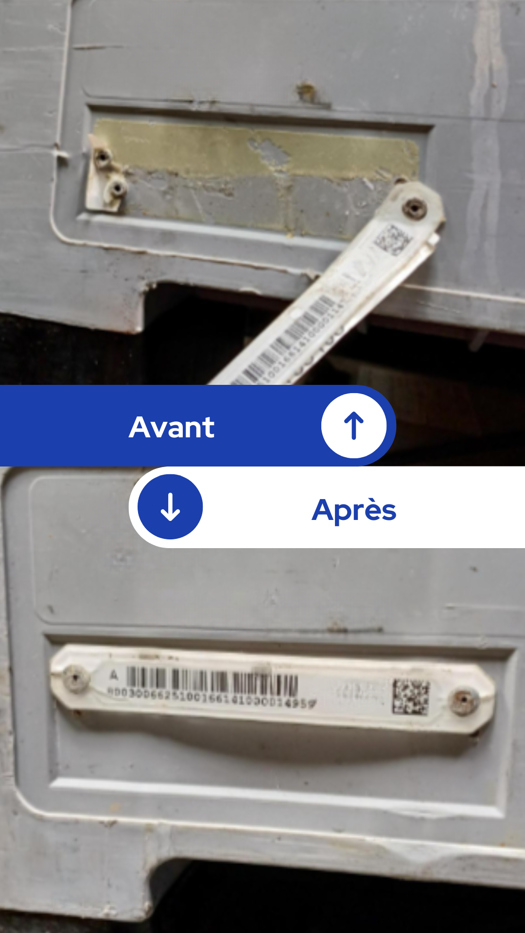 Refixation d’étiquette cassée​ Usage : Transport de matières premières​