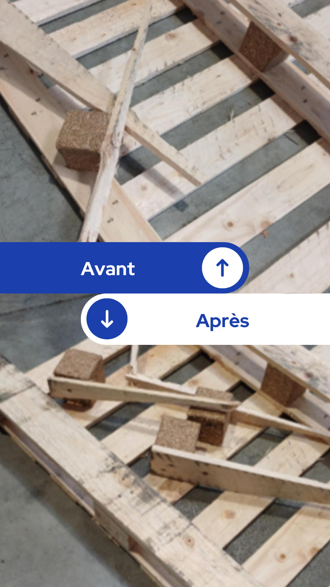 Changement de ski d’une palette bois​ Usage : Transport de marchandises diverses
