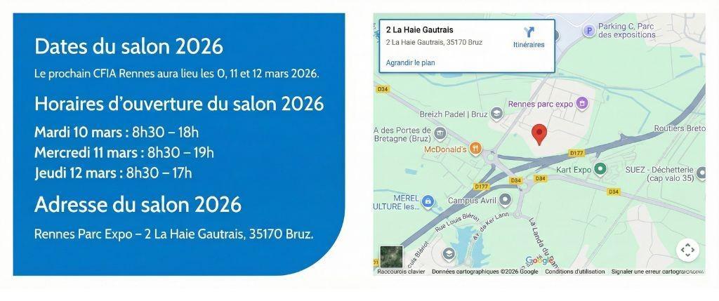 Découvrez toutes les informations pratiques pour aller au salon CFIA à Rennes en 2026