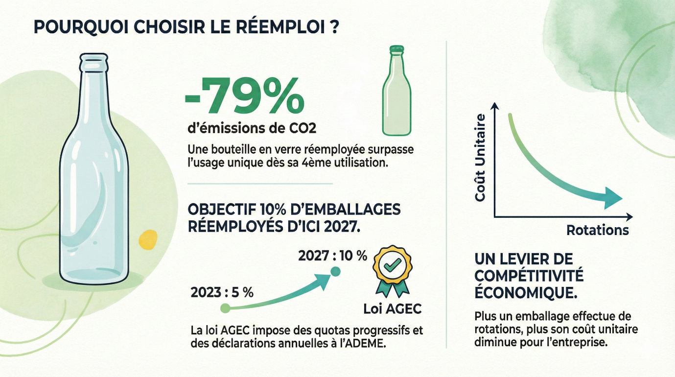 L’impact environnemental et économique sont les 2 avantages des emballages réemployables