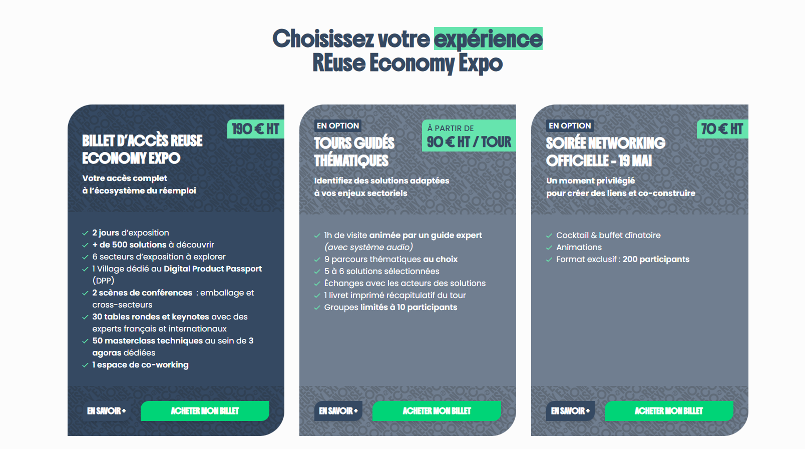 Il existe plusieurs tarifs et options pour la Reuse Economy Expo 2026