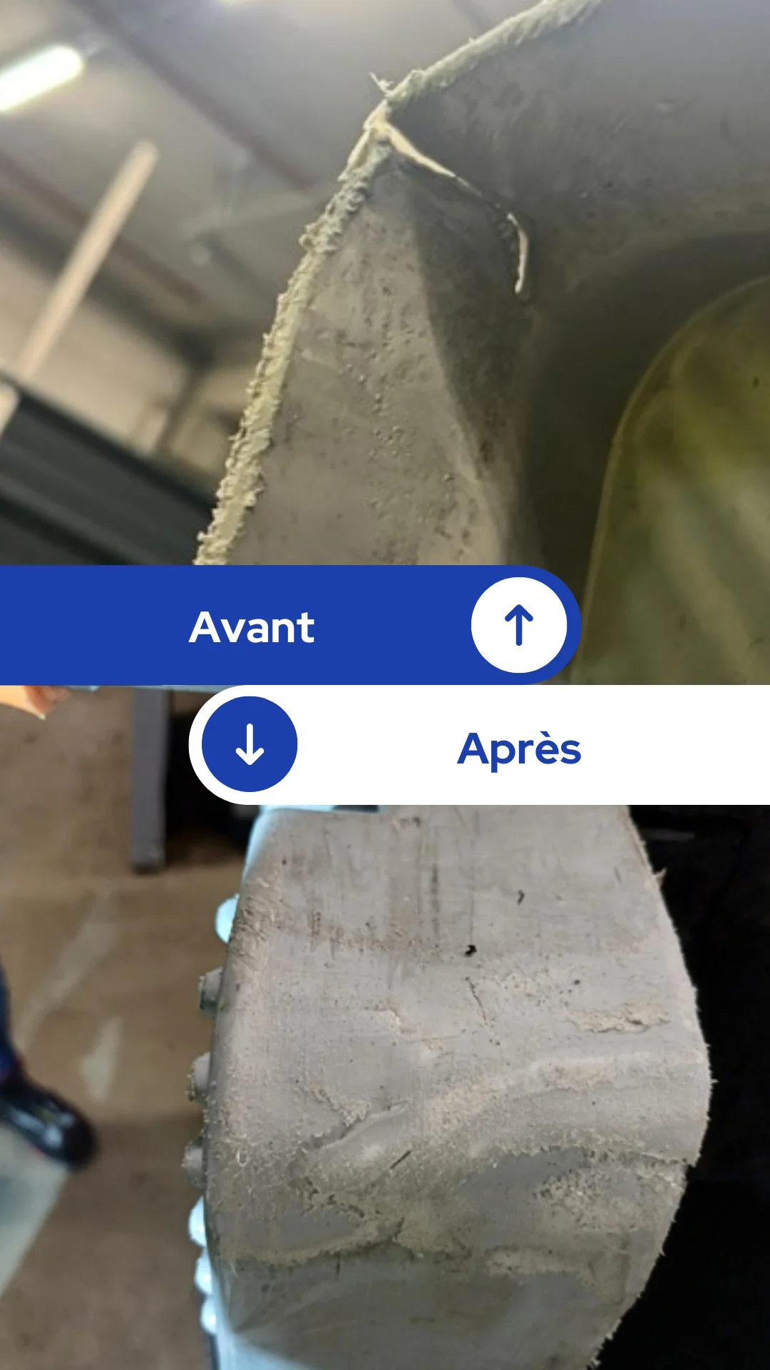 Colmatage d’un impact de coup de fourche ​ Usage : Transport et stockage de produits frais